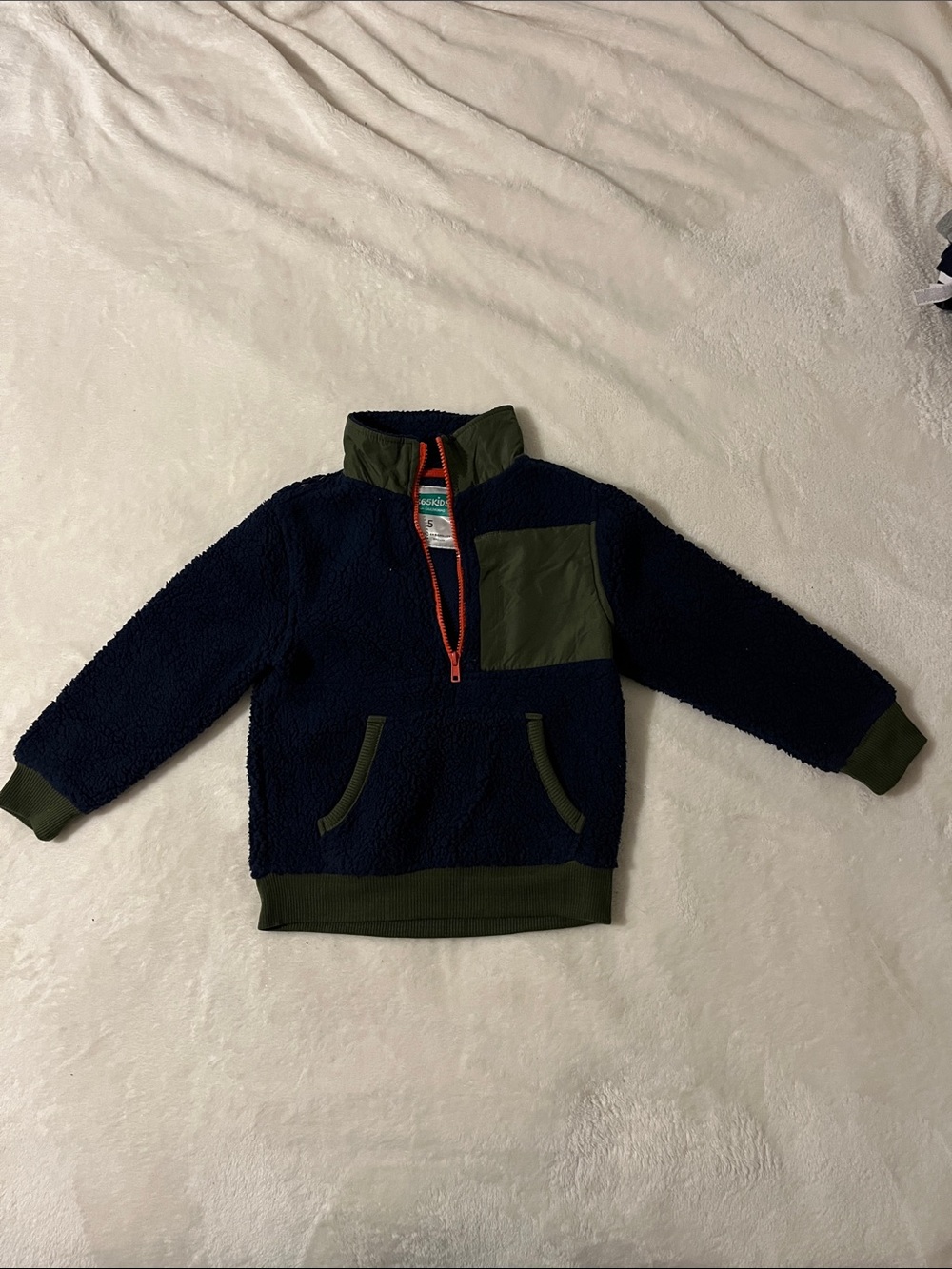 Garanimals Kids Navy Sherpa Quarter-Zip Pullover with Olive Accents (5)